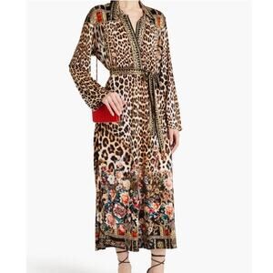 Camilla Printed Midi Jersey Dress in Leopard Animal Print Floral Sz 8